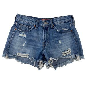Lucky Brand The Boyfriend Short Medium Blue Distressed Cut Off Jean Shorts 2